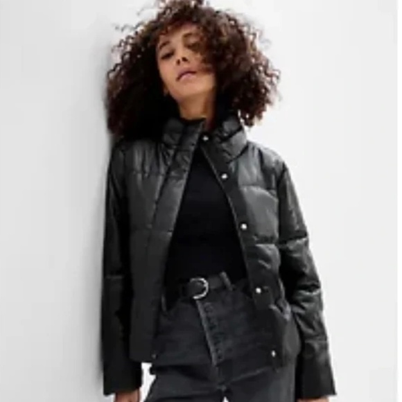 Gap black faux leather puffer - Picture 1 of 3